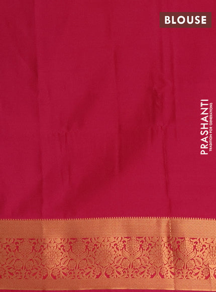 Semi soft silk saree dark mustard and pink with allover zari woven muniya buttas and zari woven border