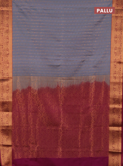 Semi soft silk saree grey and pink with allover zari woven muniya buttas and zari woven border