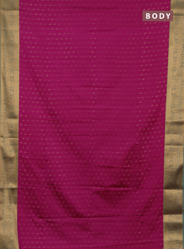 Semi soft silk saree pink and teal green with allover zari woven muniya buttas and zari woven border