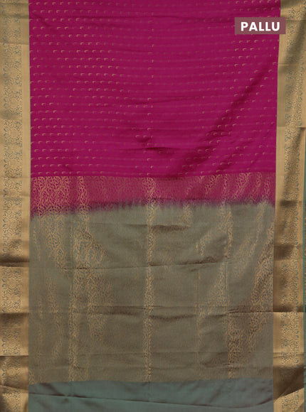 Semi soft silk saree pink and teal green with allover zari woven muniya buttas and zari woven border