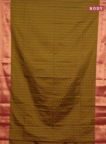 Semi soft silk saree mustard green and pink with allover zari woven muniya buttas and zari woven border