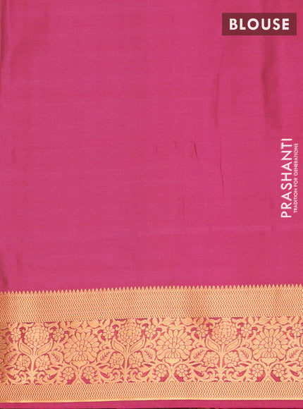 Semi soft silk saree mustard green and pink with allover zari woven muniya buttas and zari woven border