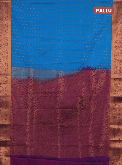 Semi soft silk saree cs blue and magenta pink with allover zari woven muniya buttas and zari woven border