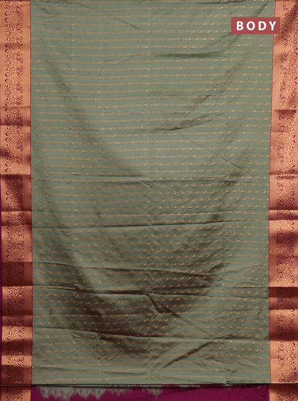 Semi soft silk saree pista green and magenta pink with allover zari woven muniya buttas and zari woven border