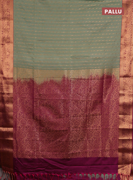 Semi soft silk saree pista green and magenta pink with allover zari woven muniya buttas and zari woven border