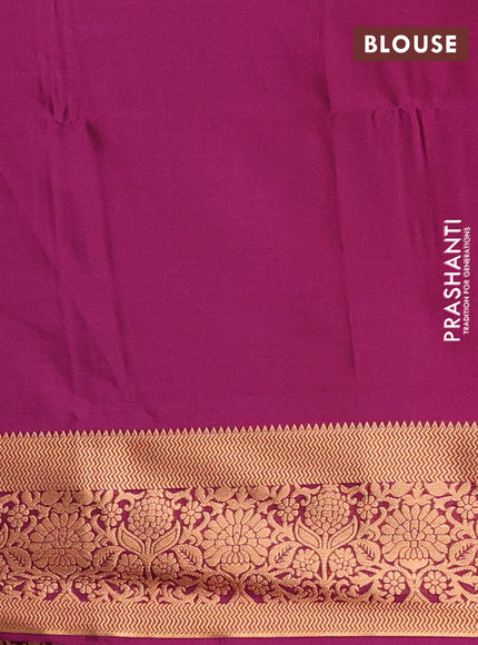 Semi soft silk saree pista green and magenta pink with allover zari woven muniya buttas and zari woven border