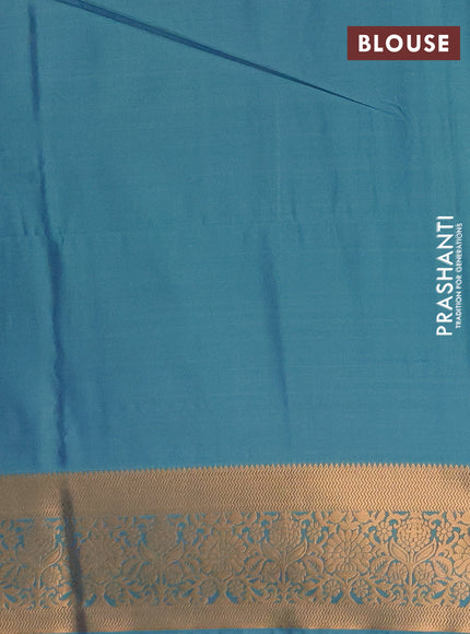Semi soft silk saree magenta pink and teal blue with allover zari woven muniya buttas and zari woven border