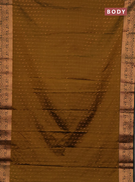 Semi soft silk saree mustard green and bottle green with allover zari woven muniya buttas and zari woven border