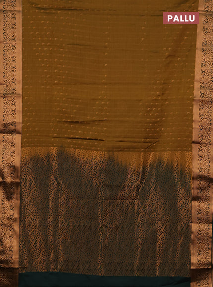 Semi soft silk saree mustard green and bottle green with allover zari woven muniya buttas and zari woven border
