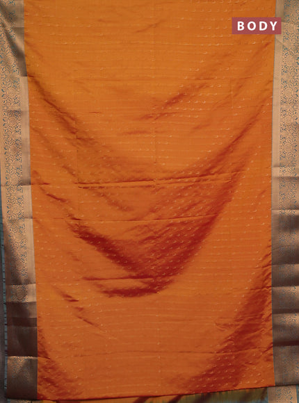 Semi soft silk saree sunset orange and teal green with allover zari woven muniya buttas and zari woven border