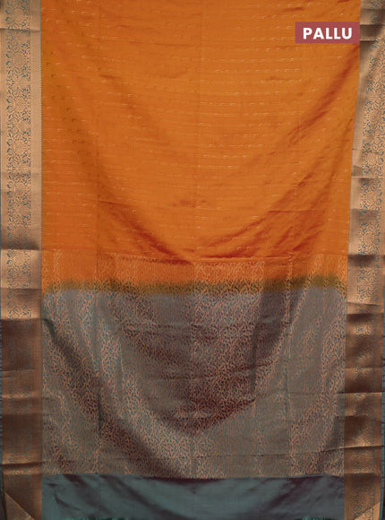 Semi soft silk saree sunset orange and teal green with allover zari woven muniya buttas and zari woven border
