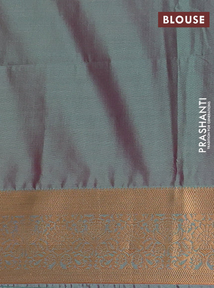 Semi soft silk saree sunset orange and teal green with allover zari woven muniya buttas and zari woven border