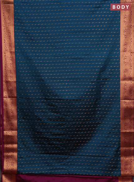 Semi soft silk saree peacock blue and magenta pink with allover zari woven muniya buttas and zari woven border