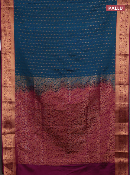Semi soft silk saree peacock blue and magenta pink with allover zari woven muniya buttas and zari woven border