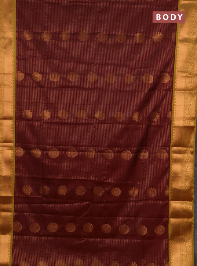 Semi soft silk saree maroon and dual shade of greenish maroon with allover zari weaves & buttas and rich zari woven border