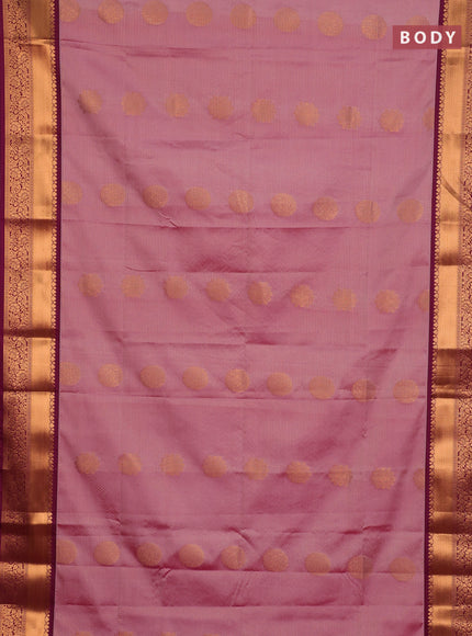 Semi soft silk saree light pink and wine shade with allover zari weaves & buttas and rich zari woven border