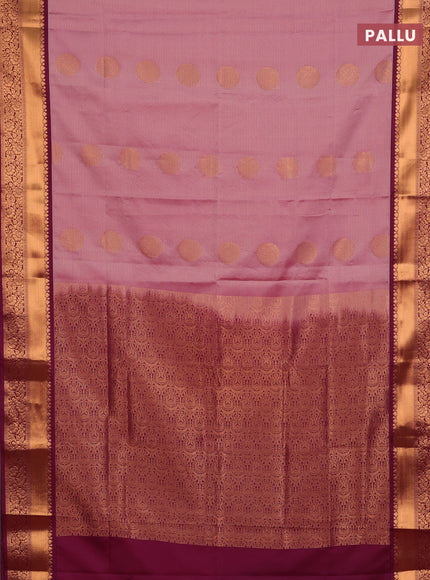 Semi soft silk saree light pink and wine shade with allover zari weaves & buttas and rich zari woven border