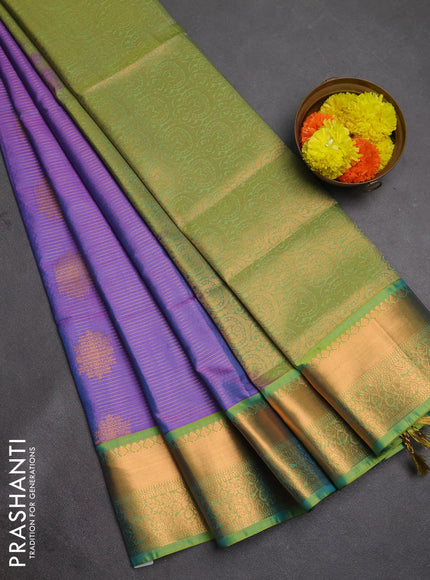 Semi soft silk saree lavender and teal green with allover zari weaves & buttas and rich zari woven border