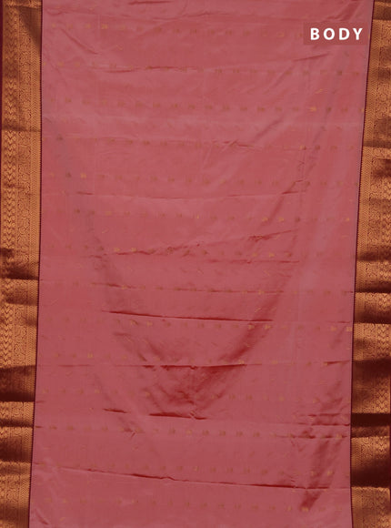 Semi soft silk saree peach pink and maroon with allover zari woven buttas and zari woven border