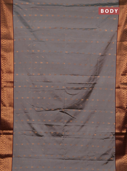 Semi soft silk saree grey and wine shade with allover zari woven buttas and zari woven border