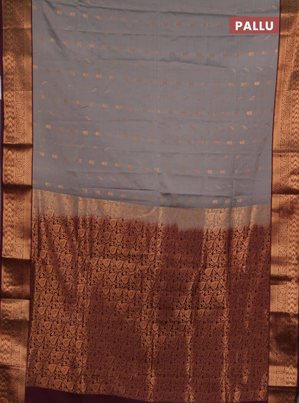 Semi soft silk saree grey and wine shade with allover zari woven buttas and zari woven border