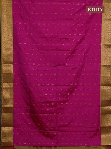 Semi soft silk saree pink and lime green with allover zari woven buttas and zari woven border