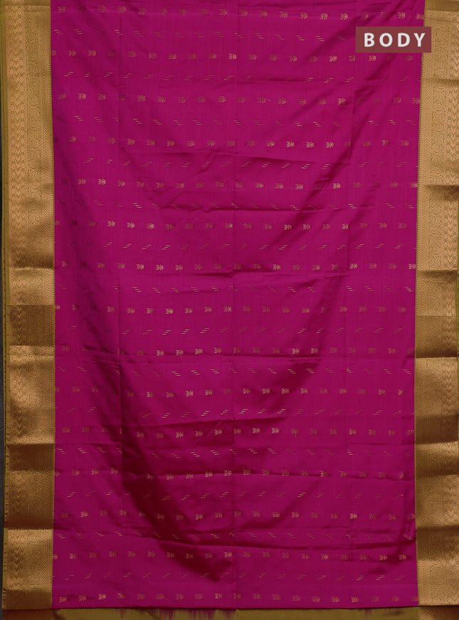 Semi soft silk saree pink and lime green with allover zari woven buttas and zari woven border