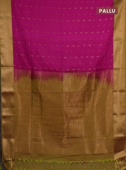 Semi soft silk saree pink and lime green with allover zari woven buttas and zari woven border