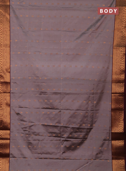 Semi soft silk saree grey and wine shade with allover zari woven buttas and zari woven border