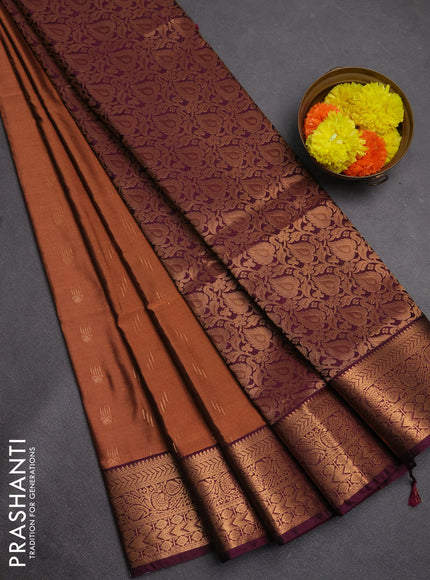 Semi soft silk saree rust shade and wine shade with allover zari woven buttas and zari woven border