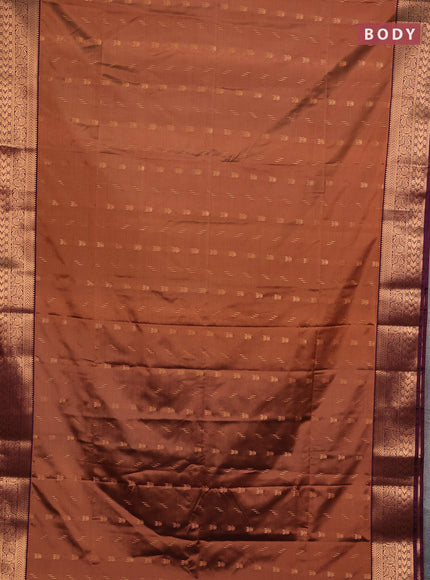 Semi soft silk saree rust shade and wine shade with allover zari woven buttas and zari woven border