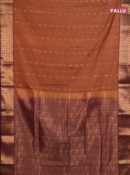 Semi soft silk saree rust shade and wine shade with allover zari woven buttas and zari woven border