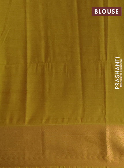 Semi soft silk saree peach shade and lime green with allover zari woven buttas and zari woven border