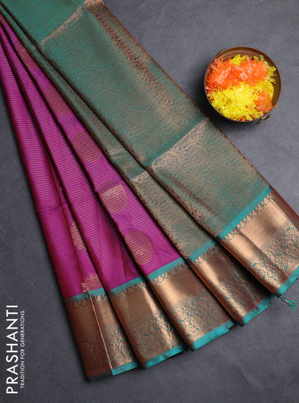 Semi soft silk saree magenta pink and teal green with allover zari weaves & buttas and rich zari woven border