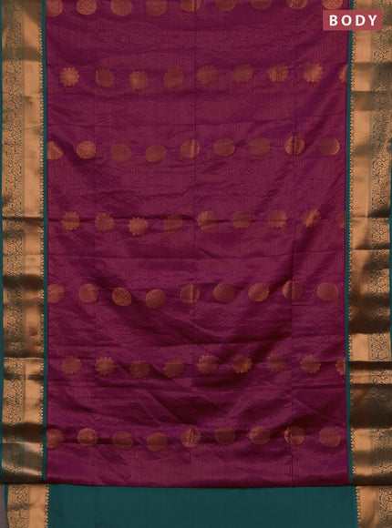 Semi soft silk saree magenta pink and teal green with allover zari weaves & buttas and rich zari woven border