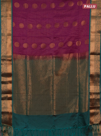 Semi soft silk saree magenta pink and teal green with allover zari weaves & buttas and rich zari woven border