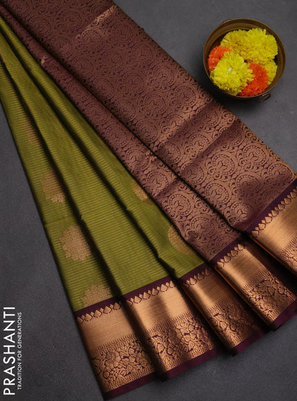 Semi soft silk saree mehendi green and wine shade with allover zari weaves & buttas and rich zari woven border