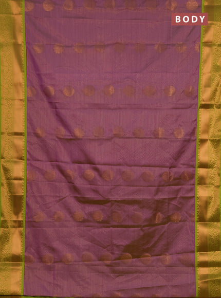 Semi soft silk saree dual shade of purple and light green with allover zari weaves & buttas and rich zari woven border