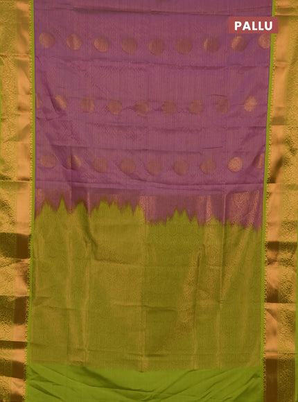 Semi soft silk saree dual shade of purple and light green with allover zari weaves & buttas and rich zari woven border