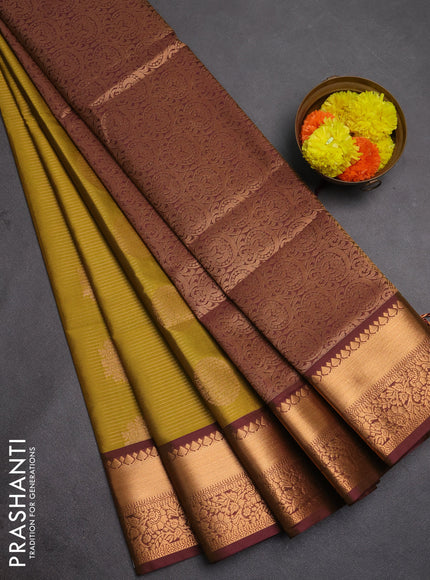 Semi soft silk saree mustard green and dual shade of pinkish green with allover zari weaves & buttas and rich zari woven border