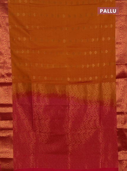 Semi soft silk saree rustic orange and pink with allover zari weaves & buttas and zari wovne border