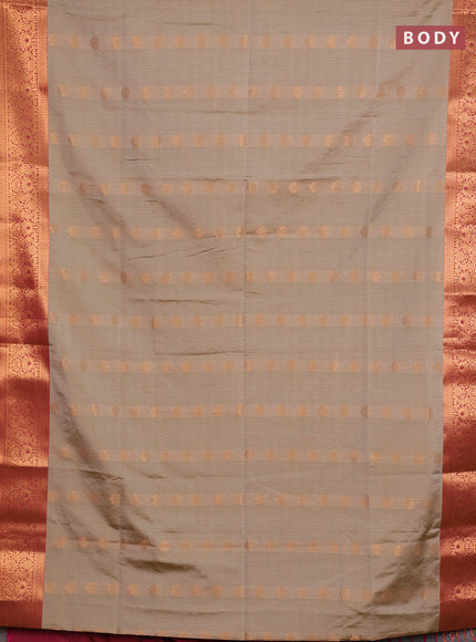 Semi soft silk saree beige and pink with allover zari weaves & buttas and zari wovne border