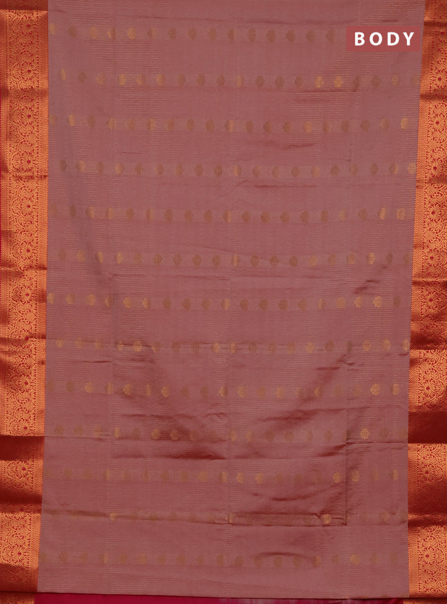 Semi soft silk saree peach shade and pink with allover zari weaves & buttas and zari wovne border