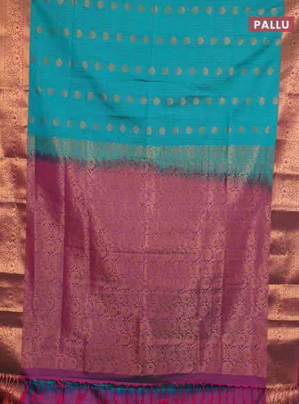 Semi soft silk saree teal green and dual shade of pink with allover zari weaves & buttas and zari wovne border