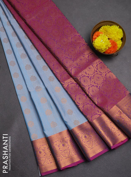 Semi soft silk saree pastel blue and dual shade of pink with allover zari weaves & buttas and zari wovne border