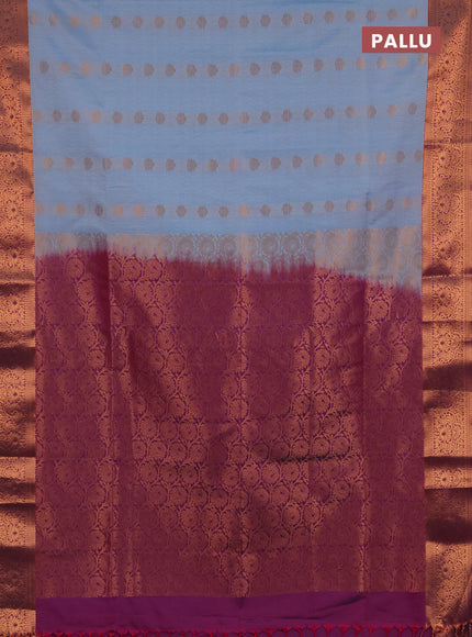 Semi soft silk saree pastel blue and dual shade of pink with allover zari weaves & buttas and zari wovne border