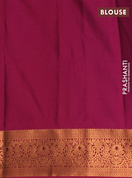 Semi soft silk saree mustard green and magenta pink with allover zari weaves & buttas and zari wovne border
