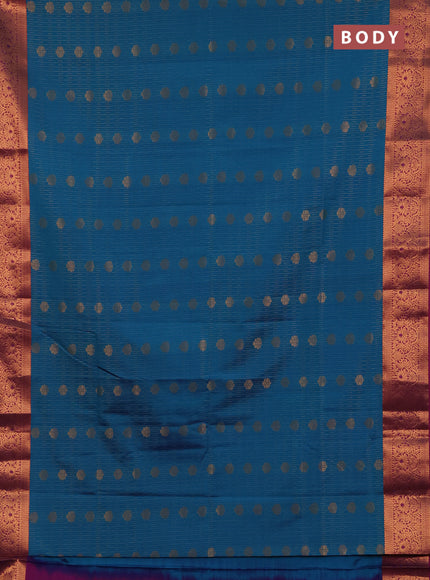Semi soft silk saree teal blue and purple with allover zari weaves & buttas and zari wovne border
