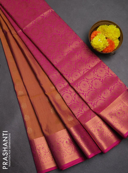 Semi soft silk saree dual shade of rush shade and pink with allover zari weaves & buttas and zari wovne border