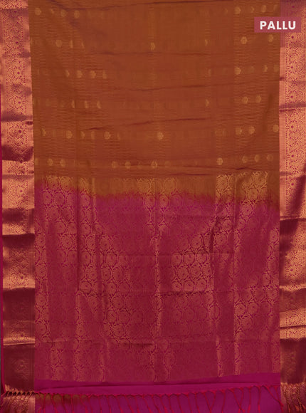 Semi soft silk saree dual shade of rush shade and pink with allover zari weaves & buttas and zari wovne border